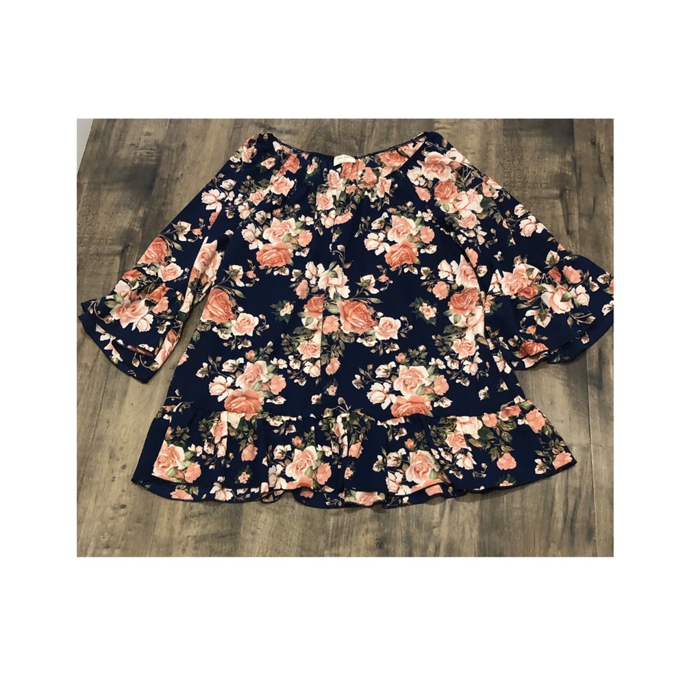 Navy Floral Print Blouse